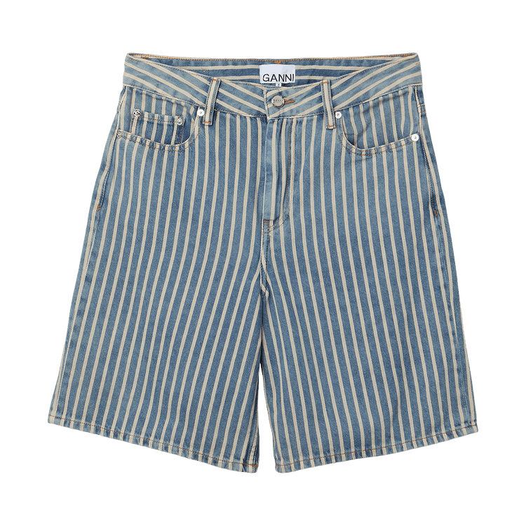 GANNI Light Stripe Denim Shorts "Soft Chambray"