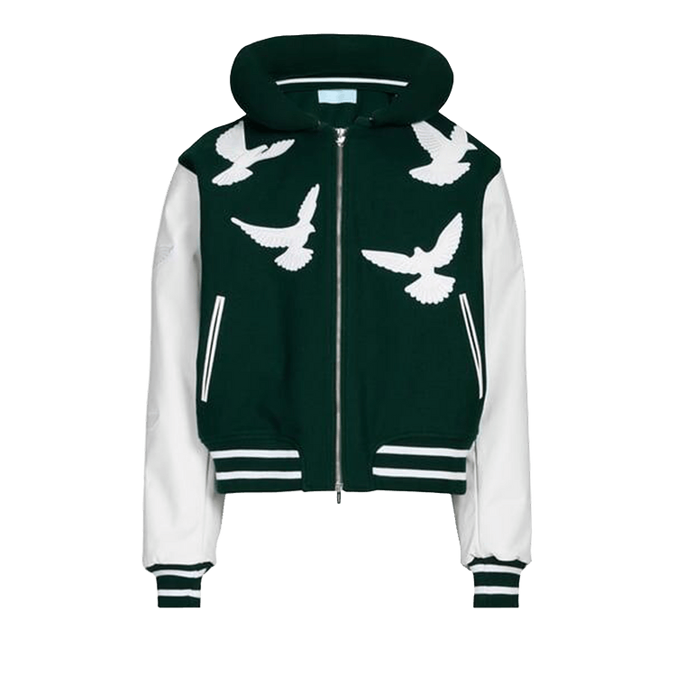 3.PARADIS Flying Dove Pillow Neck Varsity Jacket "Green"