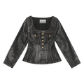 GANNI Shimmery Foil Denim Fitted Blazer "Washed Black/Black"
