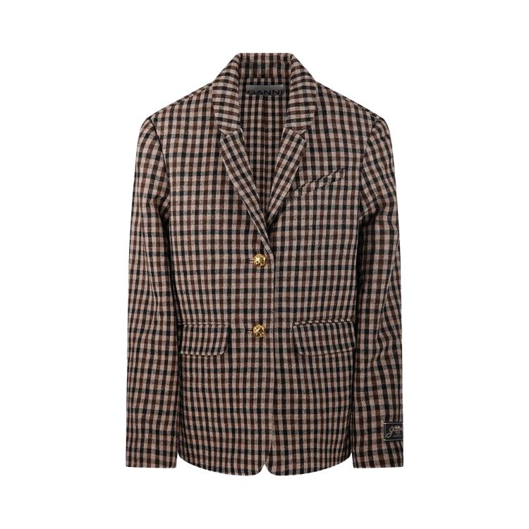 GANNI Check Wool Mix Oversized Blazer "Chicory Coffee"