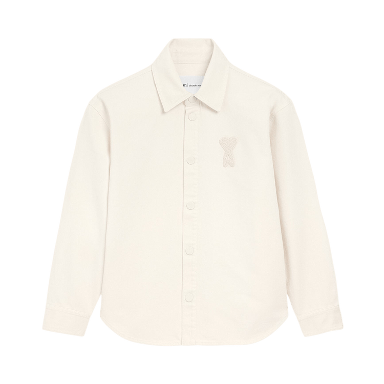 Ami Overshirt With Knitted De Coeur "Blanc Creme"