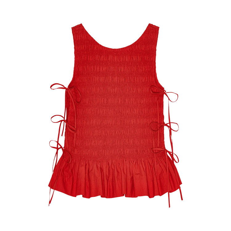 GANNI Cotton Poplin Smock Tie String Top "Racing Red"