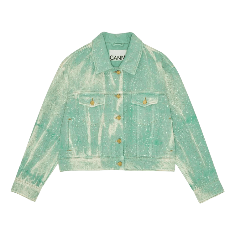 GANNI Overdyed Heavy Denim Cropped Jacket "Brook Green"
