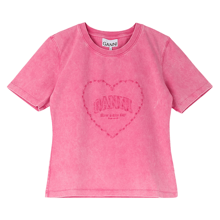 GANNI Heavy Cotton Heart T-Shirt "Hot Pink"