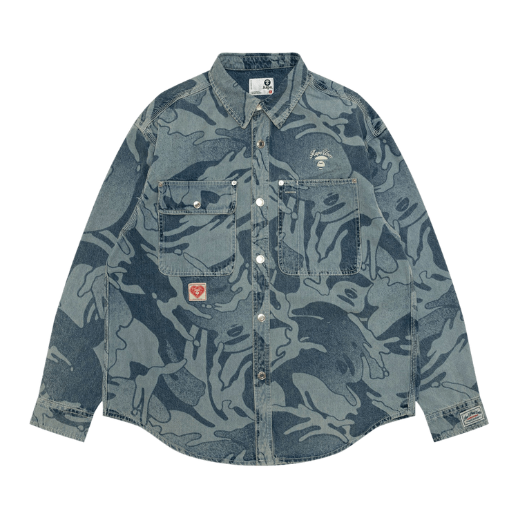 AAPE AAPEUNVS Unvs Camo Denim Long Sleeve Shirt "Blue/Yellow"
