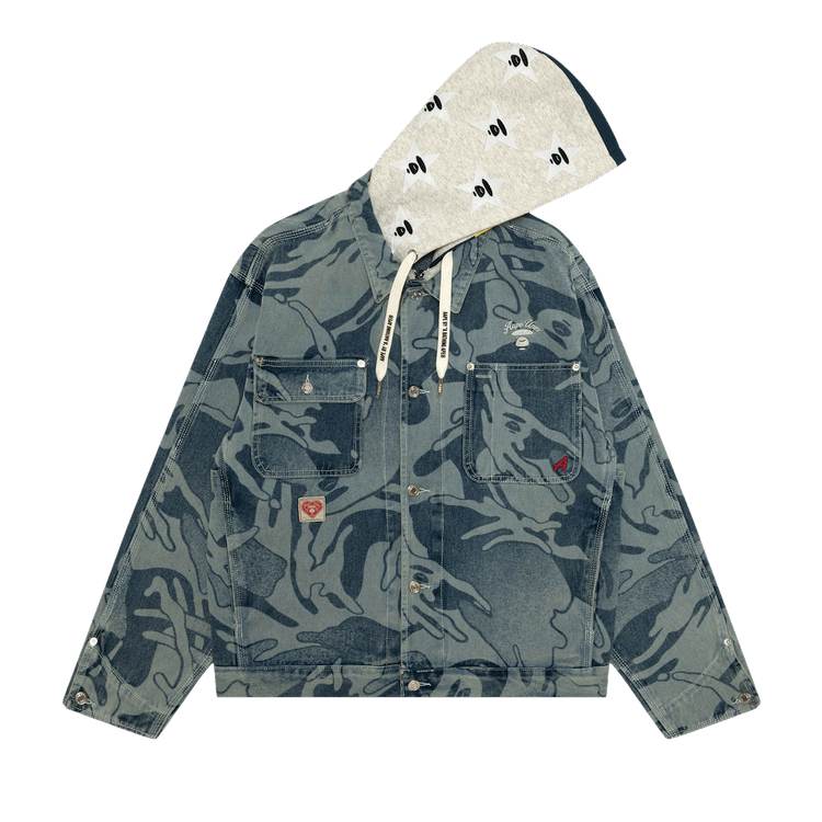 AAPE AAPEUNVS Unvs Moonface Hooded Camo Denim Jacket "Blue/Yellow"