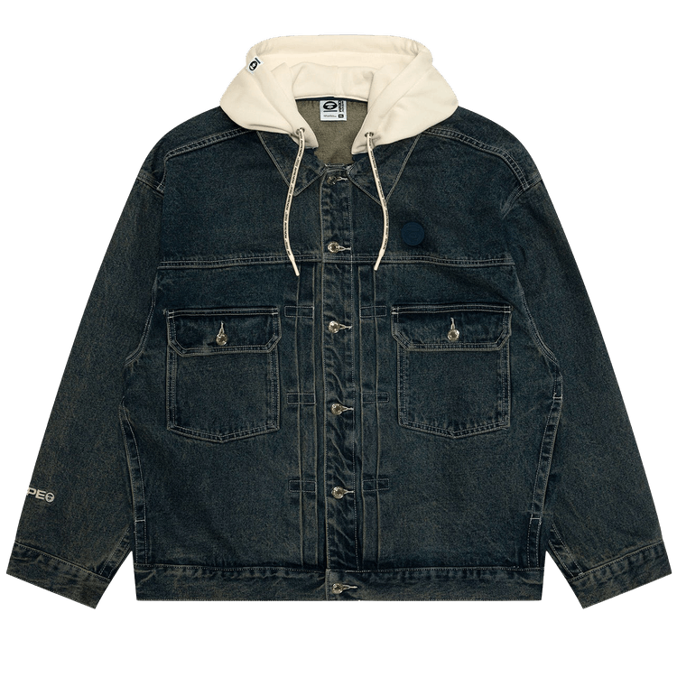 AAPE AAPENOW Moonface Hooded Denim Jacket "Blue"