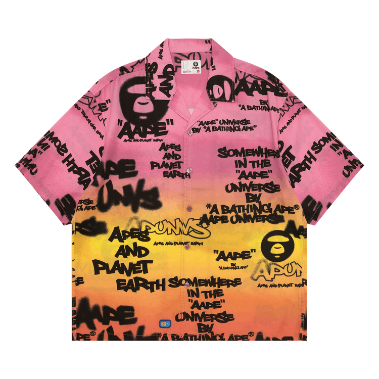 AAPE AAPEUNVS Unvs Graffiti-Print Short Sleeve Shirt "Pink/Orange"