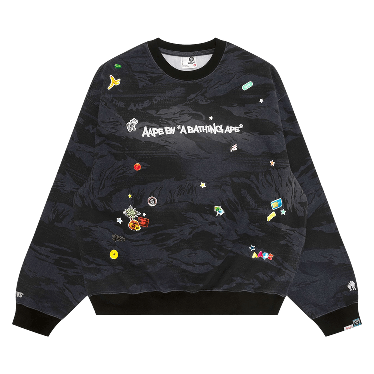 AAPE Sticker Print Crew Neck Sweatshirt "Black/Grey"
