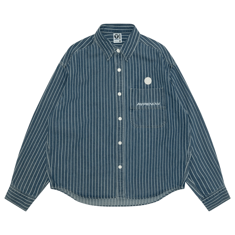 AAPE AAPENOW Moonface Striped Long Sleeve Shirt "Blue/White"