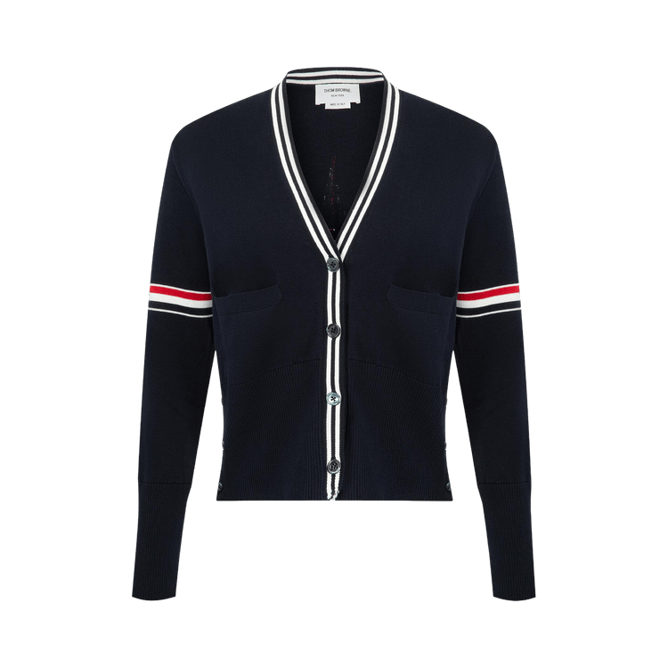 Thom Browne Sailboat Jacquard V-Neck Cardigan "Navy"