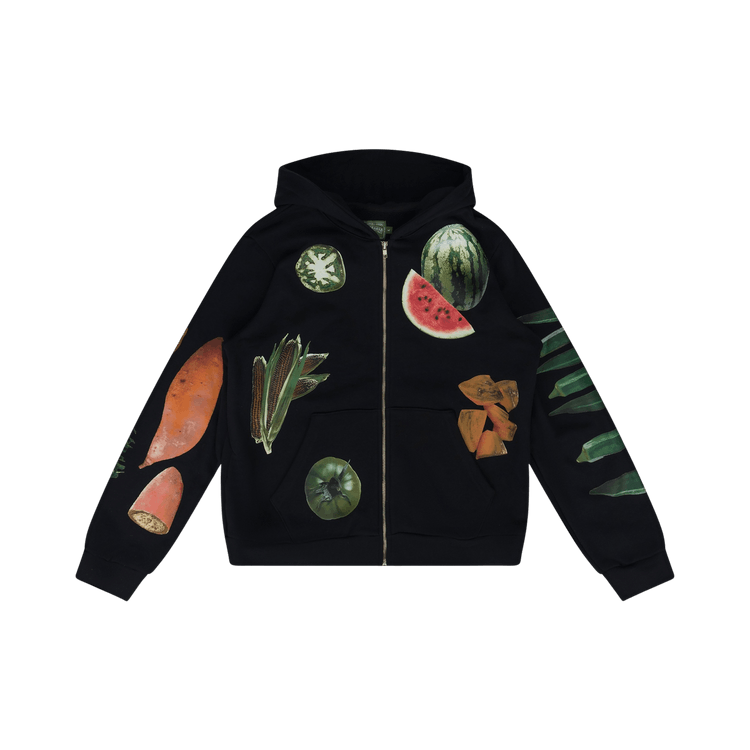 Denim Tears Kiss My Grits Fruit Collage Zip Hoodie "Black"