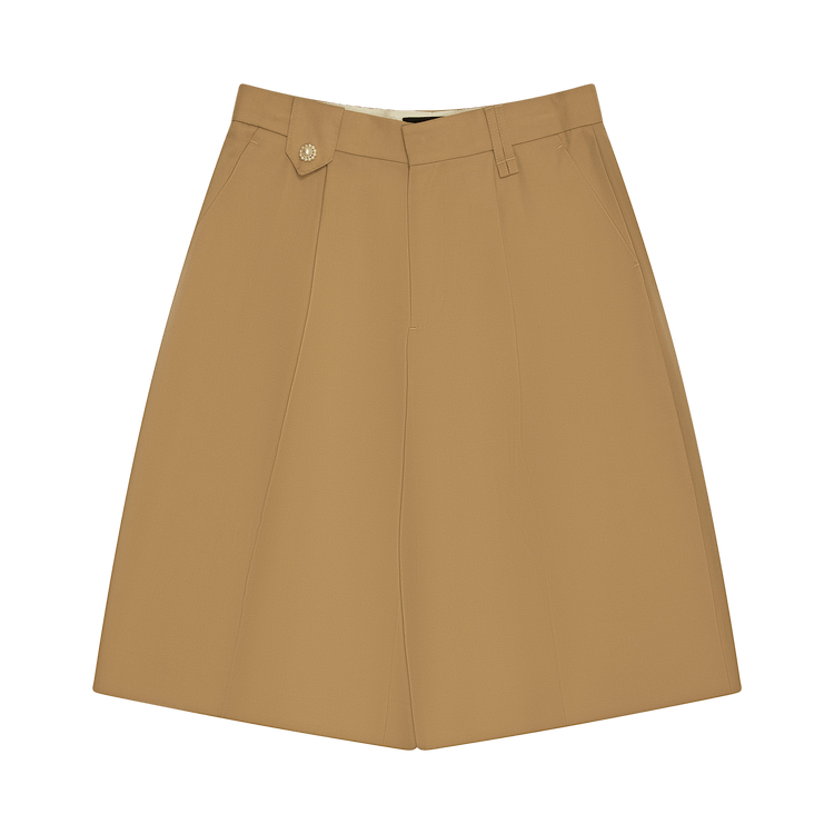 Simone Rocha Tailored Wide Leg Belt Loop Tab Shorts W/ Daisy "Beige"