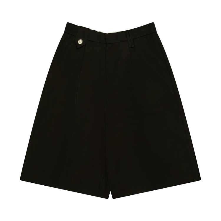 Simone Rocha Tailored Wide Leg Belt Loop Tab Shorts W/ Daisy "Black"