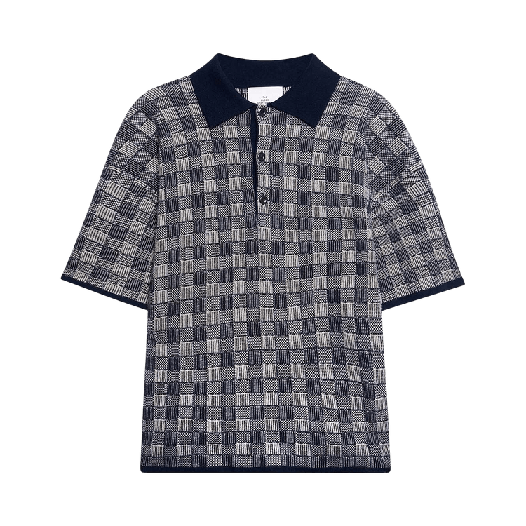 The Elder Statesman Superlight Plaid Polo Shirt "Navy/Canvas"