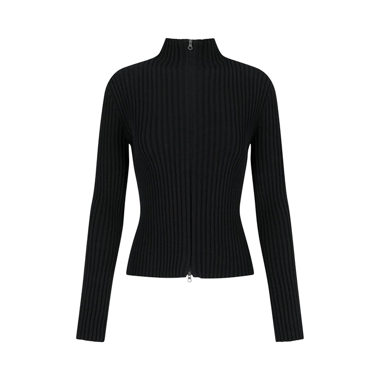 Amomento Ribbed High Neck Zip Up "Black"