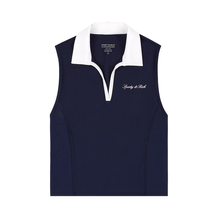 Sporty & Rich Signature Logo Sports Polo Vest "Dark Navy/White"