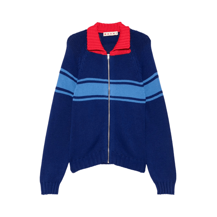 Marni Striped Zip-Up Cardigan "Ocean"