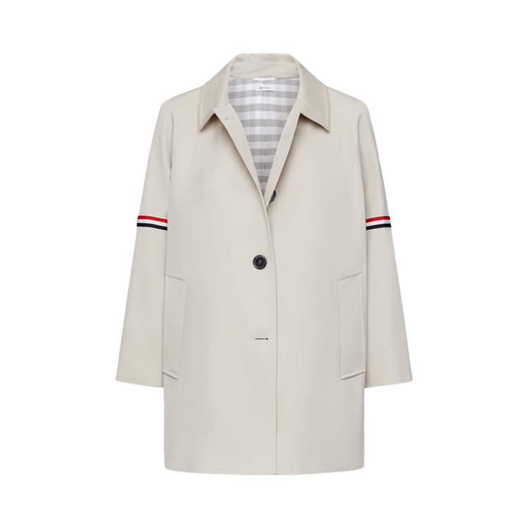Thom Browne Cropped Car Coat W/ RWB Armbands In Waterproof Cotton Twill "Khaki"