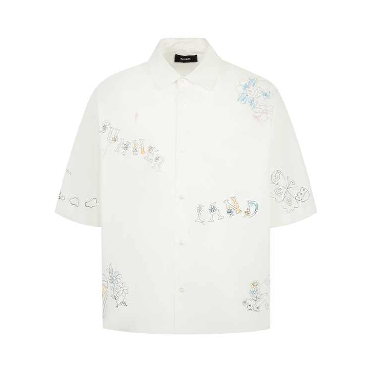 Nahmias Scribble Poplin Short-Sleeve Button Up "White Poplin"