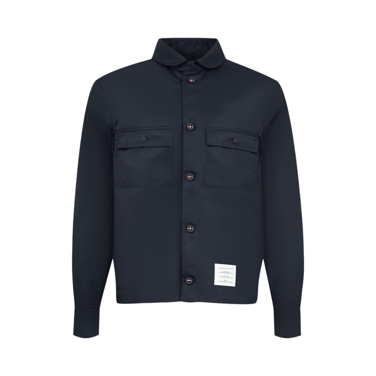 Thom Browne Shawl Collar Patch Pocket Long-Sleeve Shirt In Twill Flight Tech "Navy"