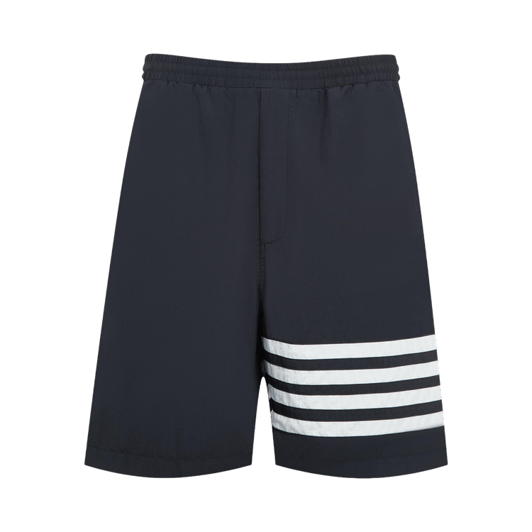 Thom Browne Drawcord Waist Track Short With 4 Bar In Shiny Ripstop "Navy"