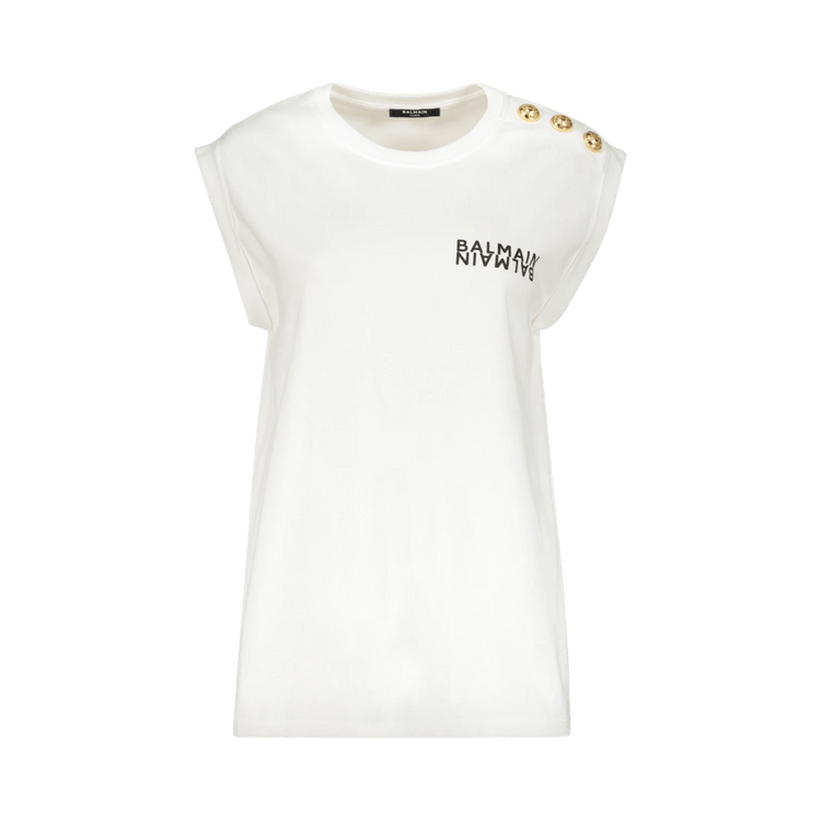 Balmain Cotton Sleeveless Logo Tank T-Shirt "White"