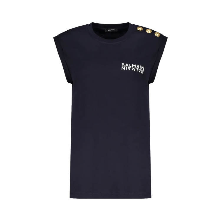 Balmain Cotton Sleeveless Logo Tank T-Shirt "Navy"