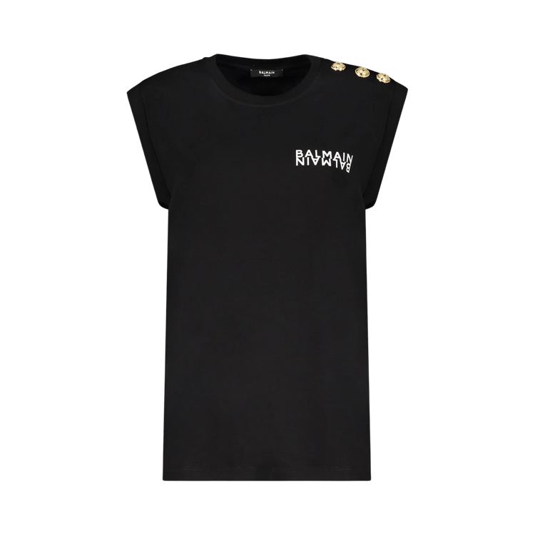 Balmain Cotton Sleeveless Logo Tank T-Shirt "Black"