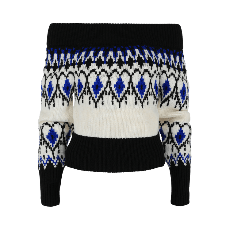 Alexander McQueen Fair Isle Cropped Knit Sweater "Ivory/Blue"