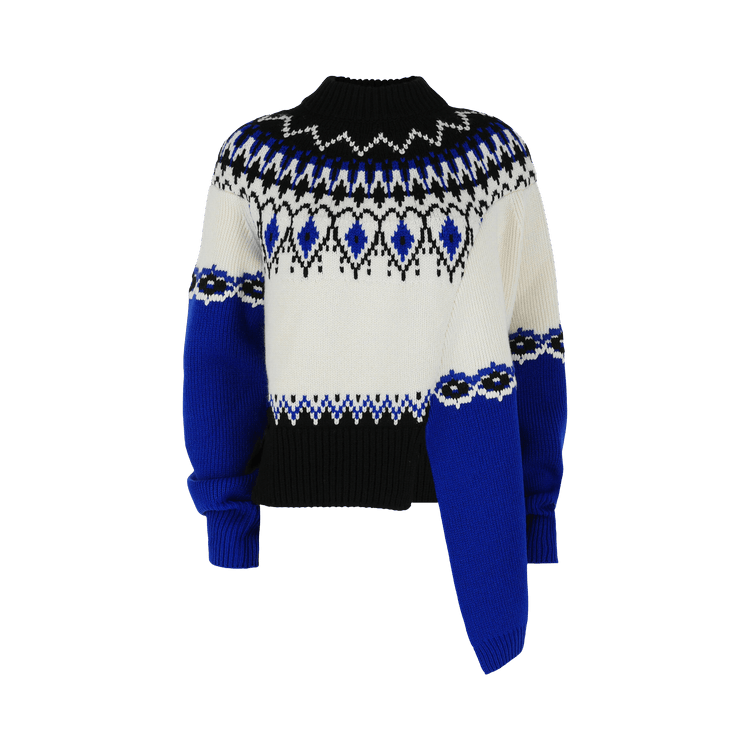 Alexander McQueen Fair Isle Draped Knit Sweater "Ivory/Blue"