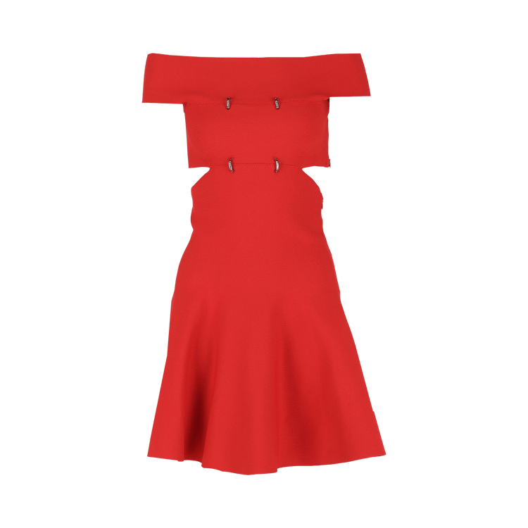 Alexander McQueen Off-Shoulder Sliced Mini Dress "Lust Red"