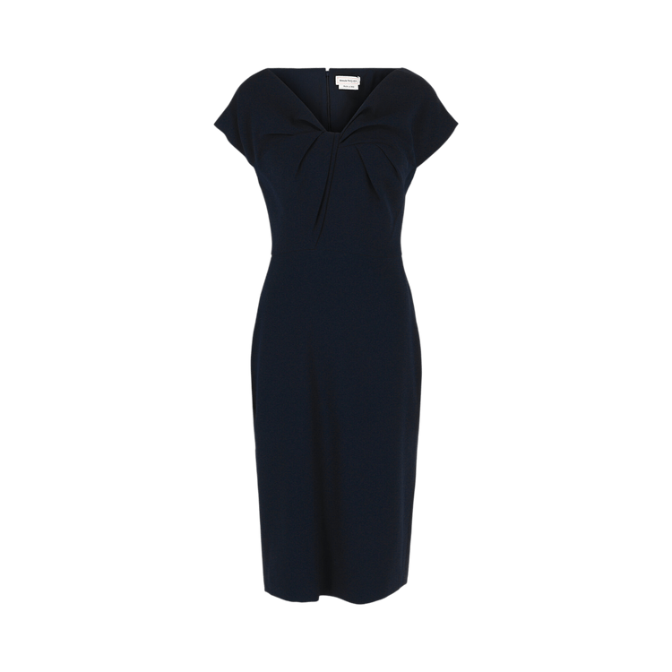 Alexander McQueen Twist-Detail Crepe Midi Dress "Navy"