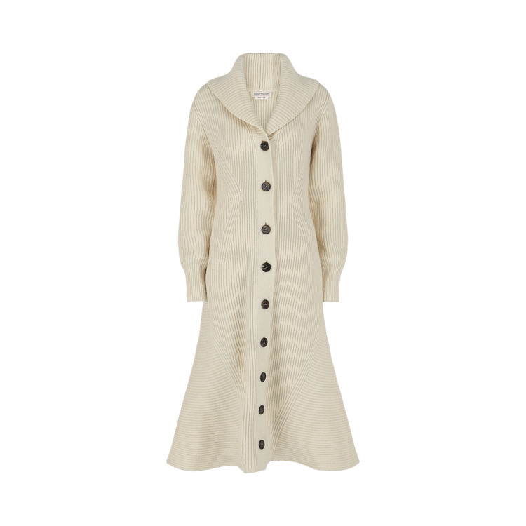 Alexander McQueen Ribbed Wool Cardigan Coat "Ivory"