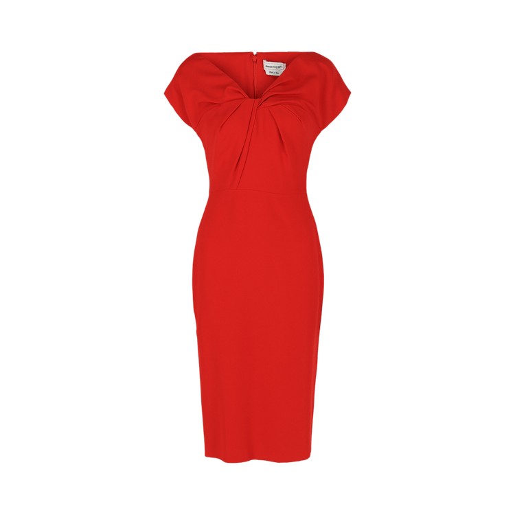 Alexander McQueen Twist-Detail Crepe Midi Dress "Lust Red"