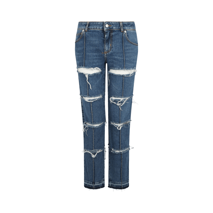 Alexander McQueen Straight-Leg Distressed Jeans "Blue"