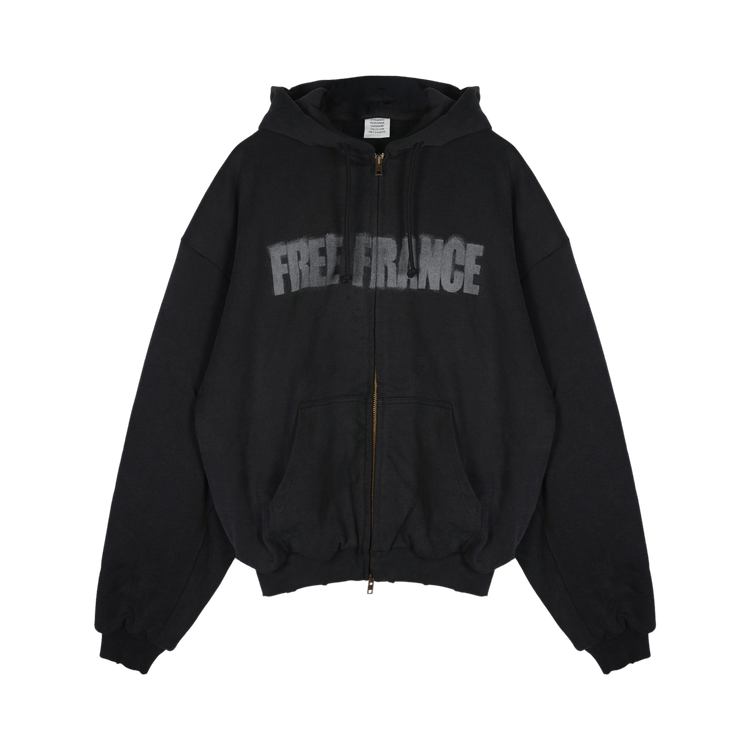 Vetements Puffed Zip-Up Free France Sweatshirt "Washed Black"
