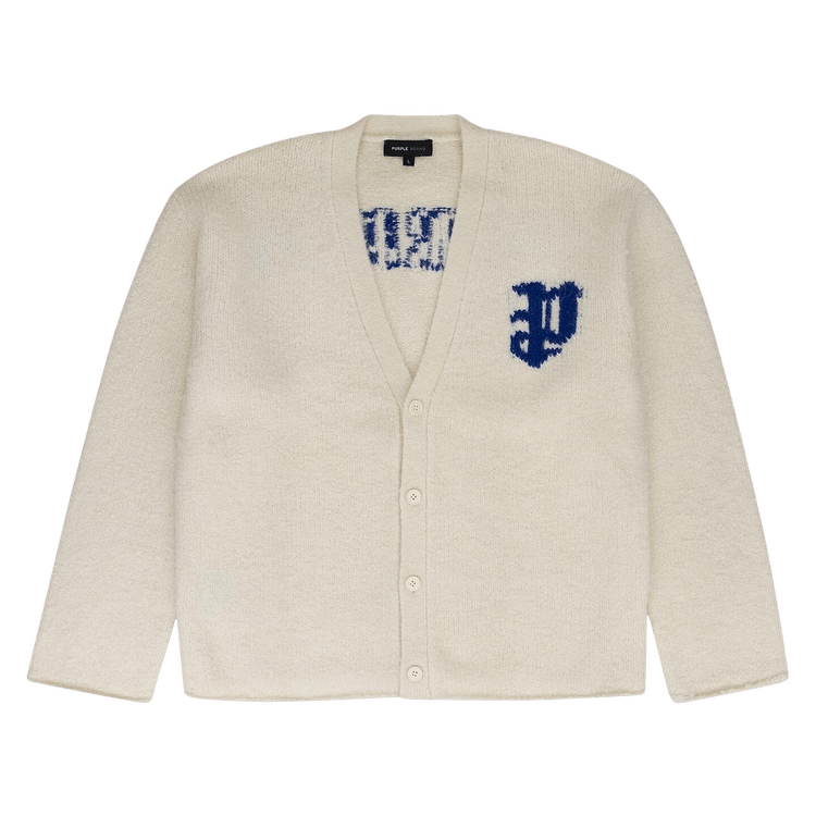 PURPLE BRAND Intarsia Knit Logo Cardigan "White"