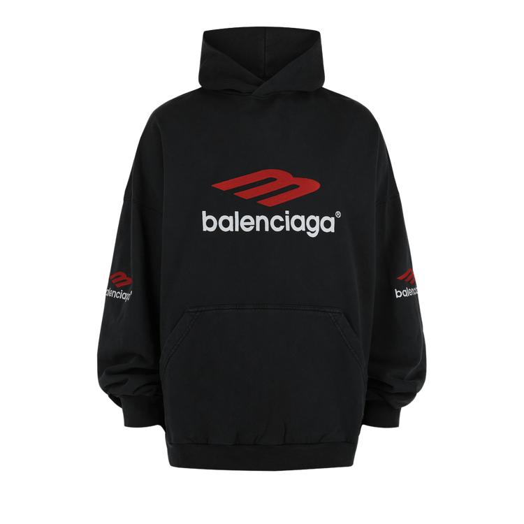 Balenciaga 3B Sports Icon Oversized Hoodie "Faded Black/Red/White"