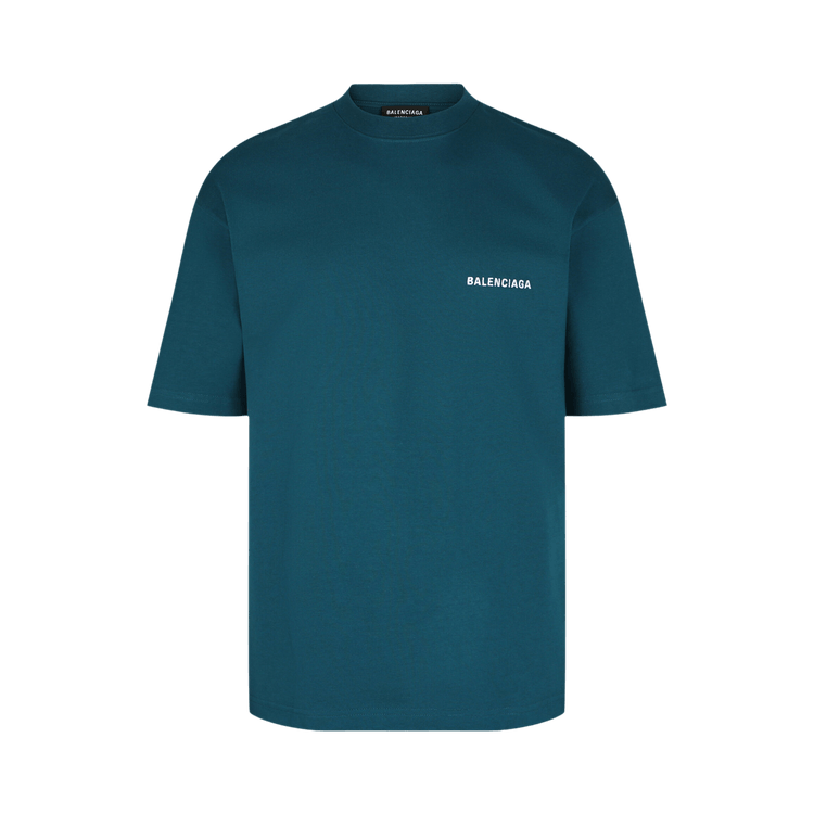 Balenciaga Embroidered Logo Medium Fit T-Shirt "Petrol Blue/White"