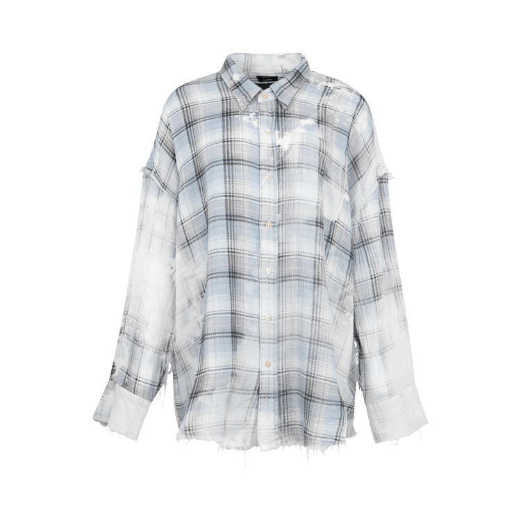 R13 Shredded Seam Drop Neck Shirt "Blue Bleached Plaid"