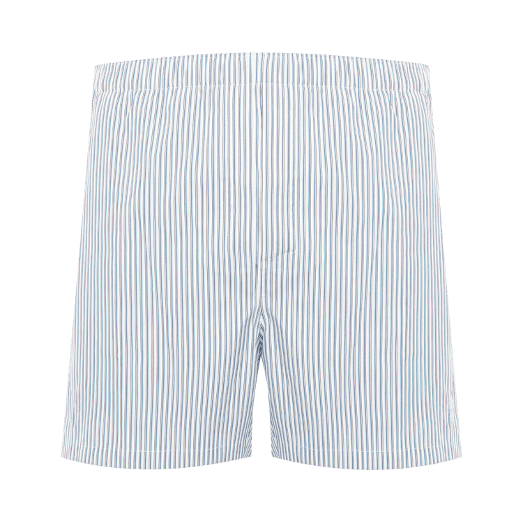 Saint Laurent Striped Cotton Poplin Shorts "Craie Noir/Bleu"