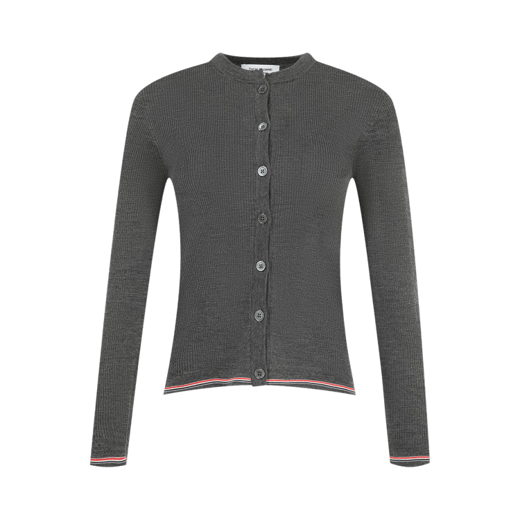 Thom Browne Rib Stitch Crew Neck Cardigan "Medium Grey"