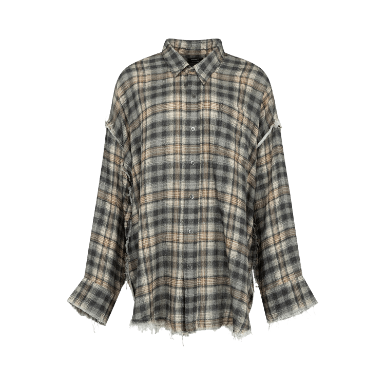R13 Shredded Seam Drop Neck Shirt "Grey/Cream Plaid"