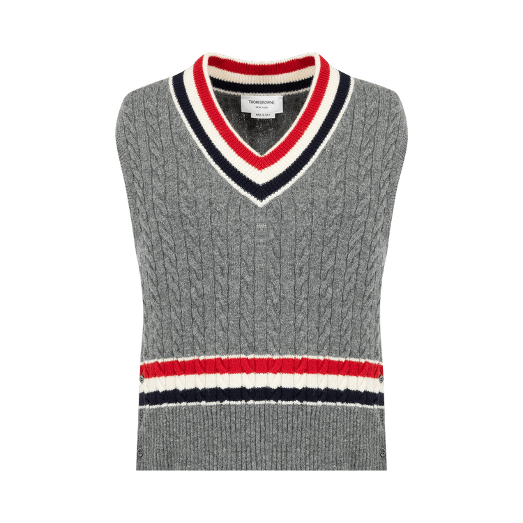 Thom Browne Cable V Neck Cricket Pullover Vest "Medium Grey"