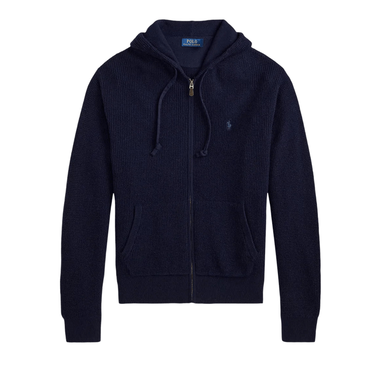 Polo Ralph Lauren Waffle Knit Full Zip Hybrid Sweater "Hunter Navy"
