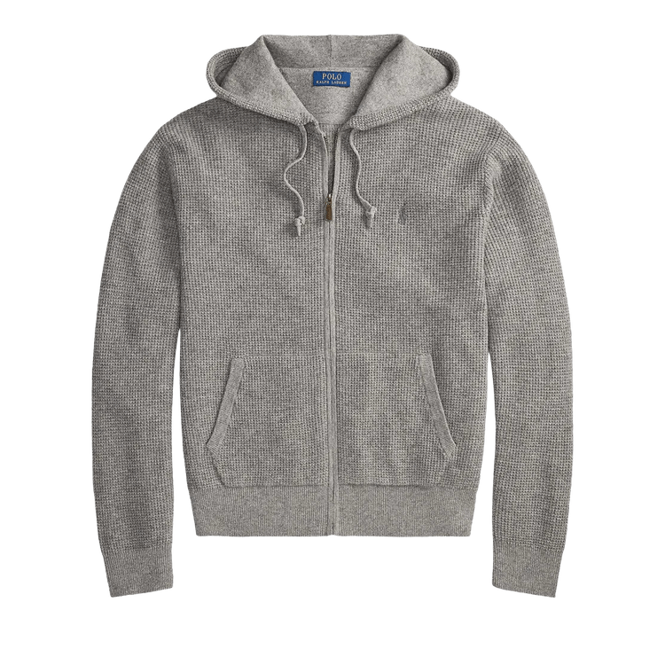 Polo Ralph Lauren Waffle Knit Full Zip Hybrid Sweater "Fawn Grey Heather"