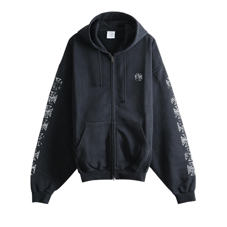 Vetements Biker Cross Sleeves Zip-Up Hoodie "Washed Black"