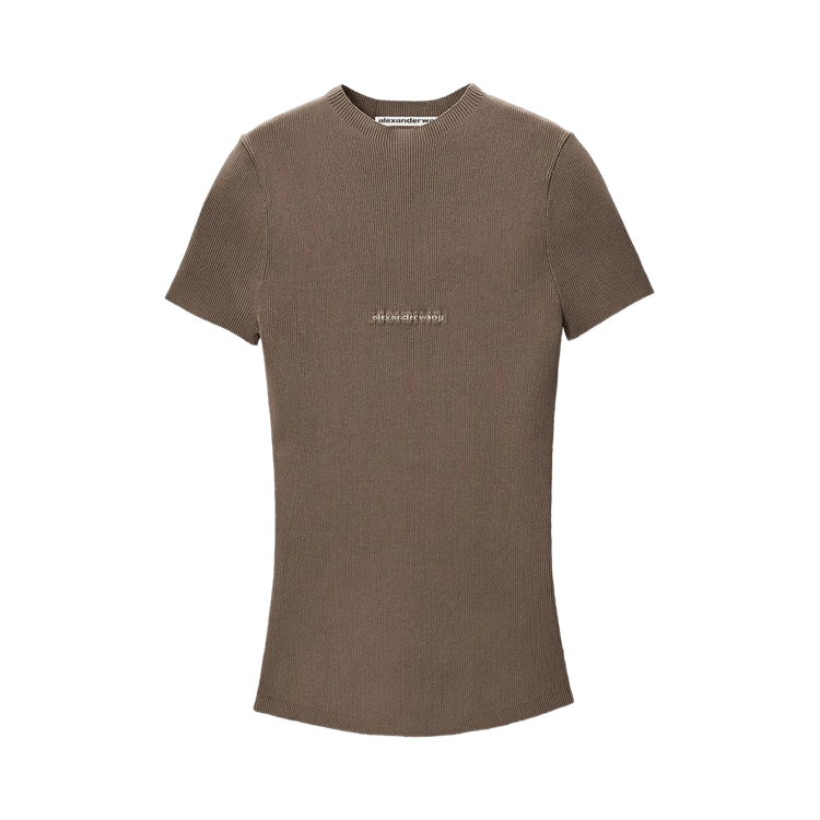Alexander Wang Jacquard Logo Short-Sleeve Crewneck Top "Silver/Mink"