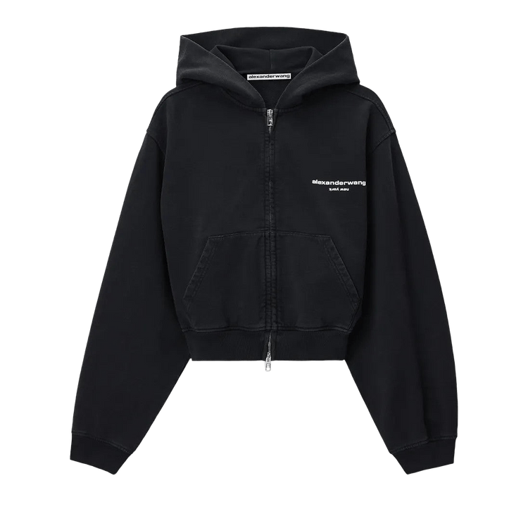 Alexander Wang Logo Print Zip-Up Hoodie "Washed Black"